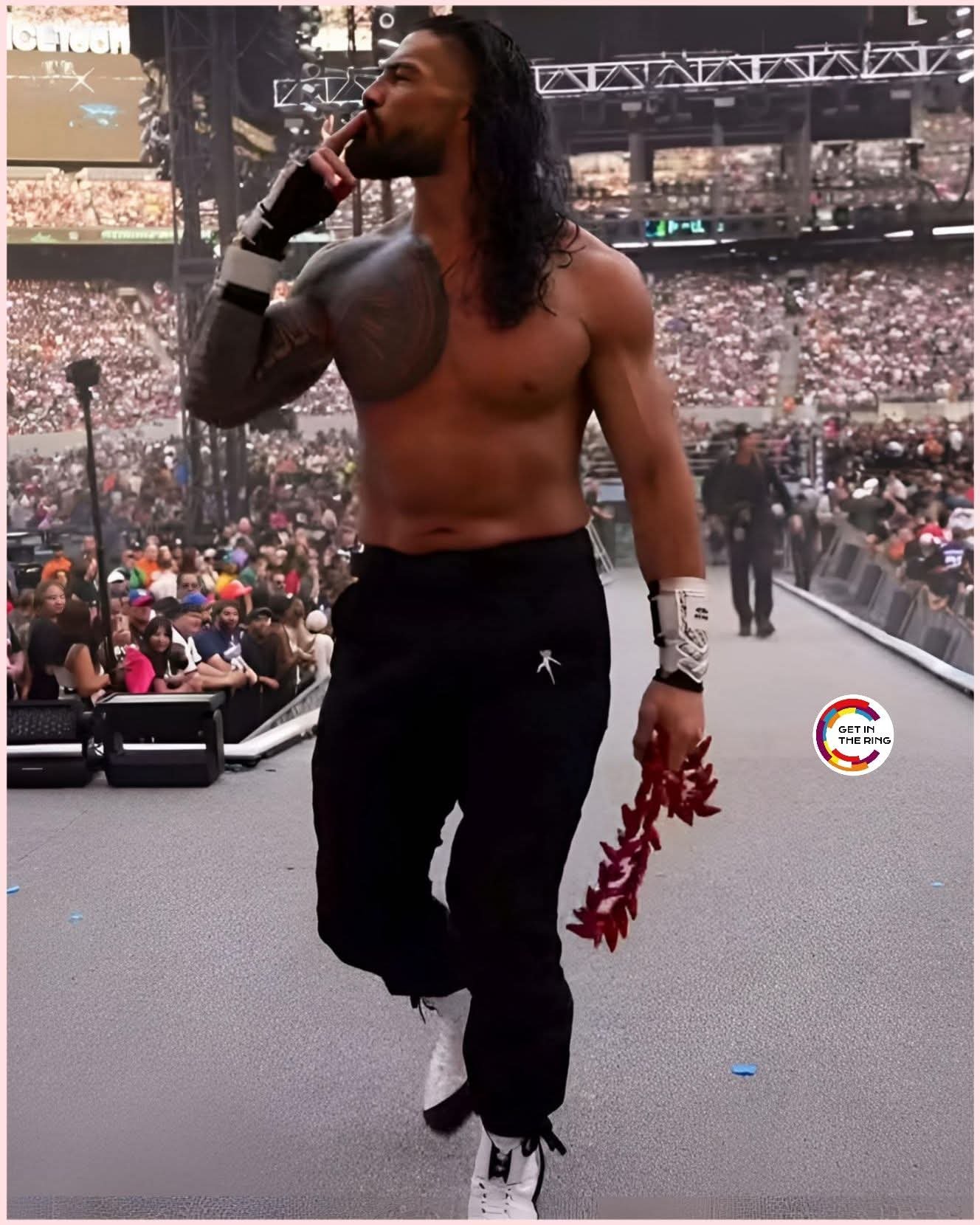 Roman Reigns walks to the ring with unparalleled confidence,
