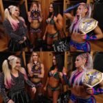 Alexa Bliss, Charlotte Flair, Kiana James and Giulia backstage on SmackDown.