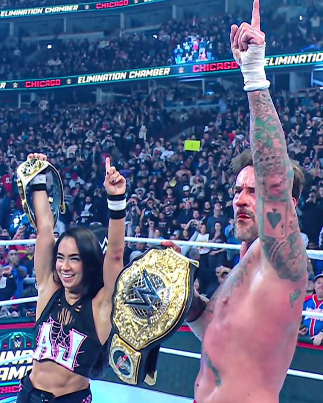 THE NEW POWER COUPLE OF WWE 🏆 CM Punk and AJ Lee are officially champions at the same time. 🥹