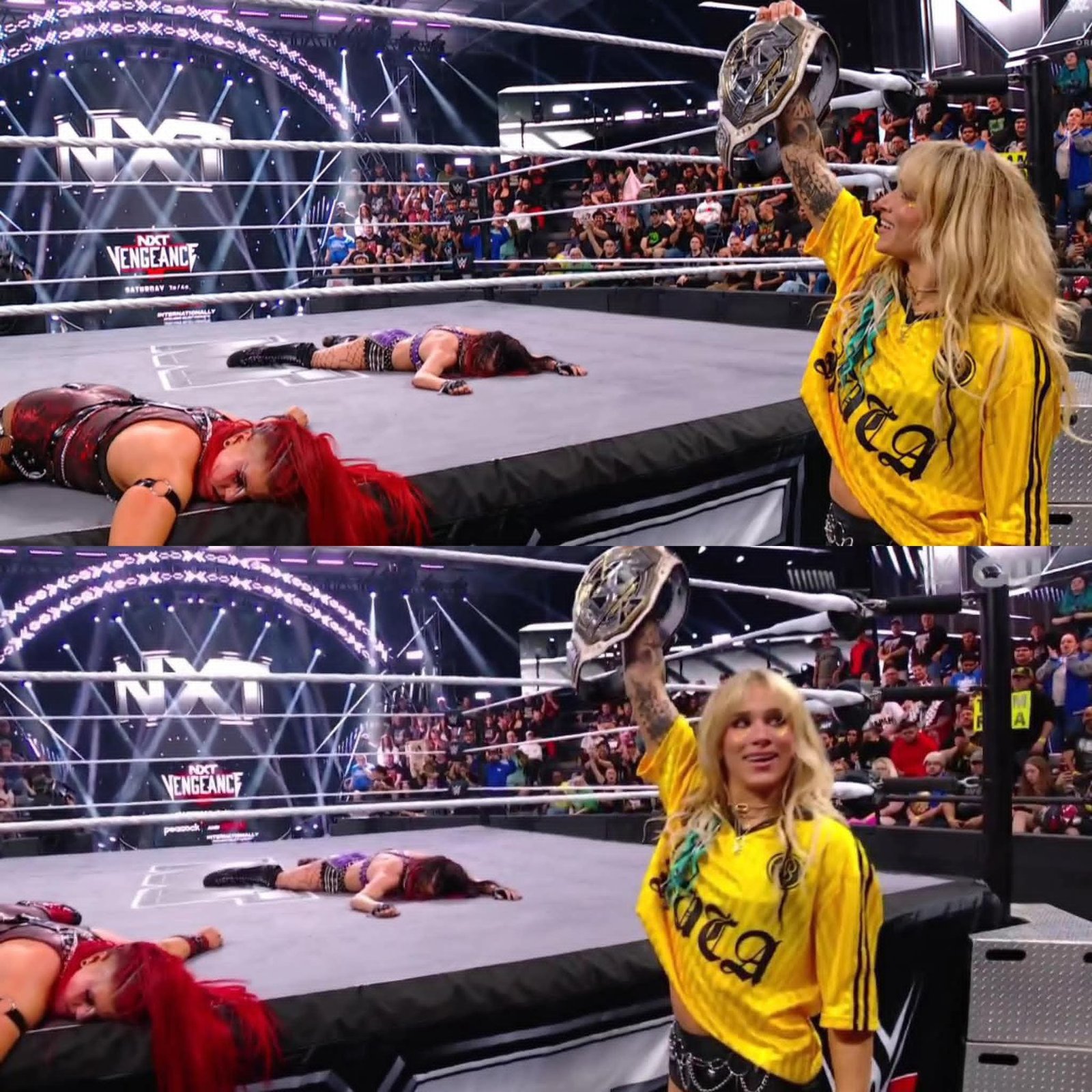 Sol Ruca hits a double Sol Snatcher on Jacy Jayne and Zaria.